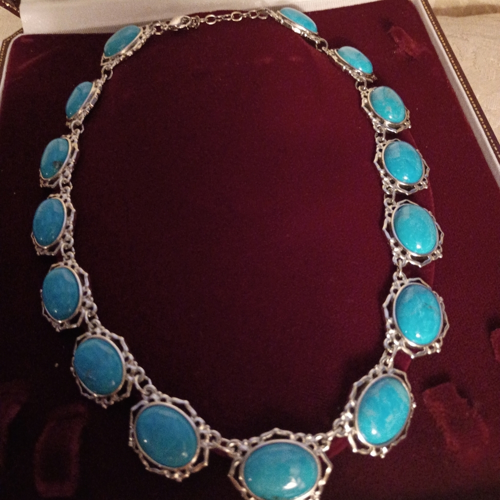 Camrose Kross Jacqueline Kennedy JBK Silver Tone & Faux Turquoise  Necklace